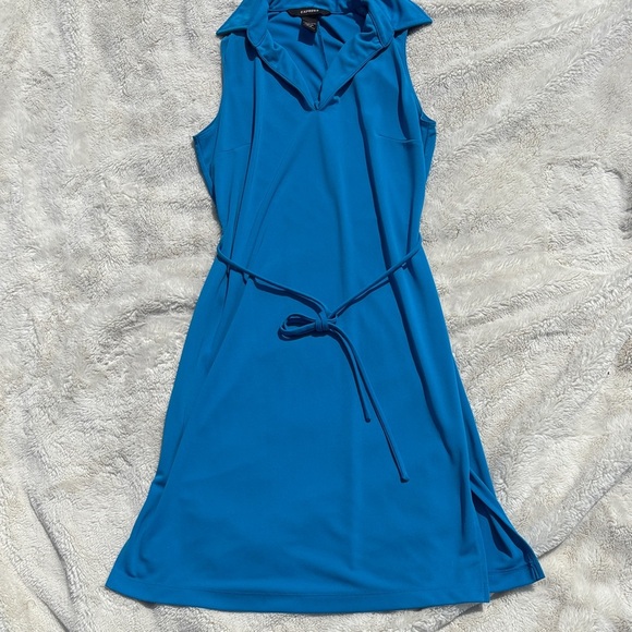 Express Blue Collared Sleeveless Dress – Size 5/6 | Tie Waist | Office Chic | - Picture 2 of 6